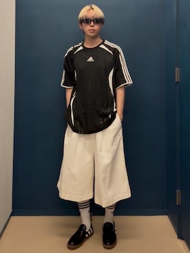 「adidas（アディダス）のスリーストライプス クルーソックス 3足組 靴下  / アディダスオリジナルス adidas Originals（ソックス/靴下、ホワイト系）」を使った、Kncnさん（メンズ・181cm）の夏コーディネート
