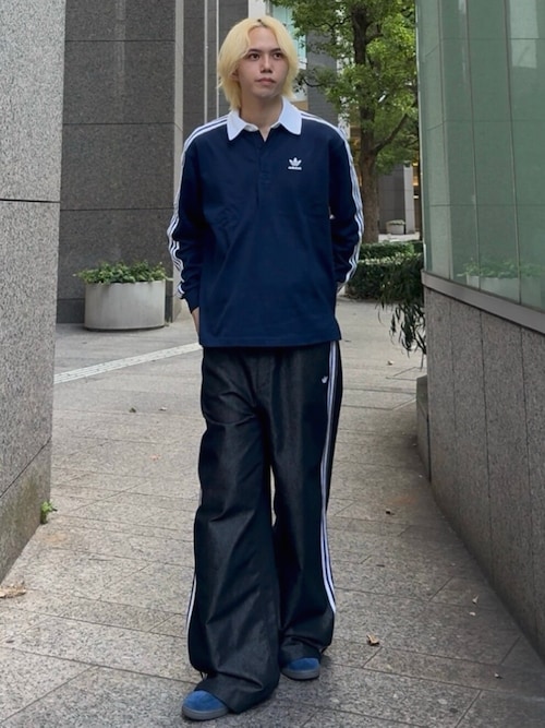 adidas originals ポロシャツ ライトブルー adidas ポロシャツ オープンカラー グラフィック 半袖シャツ「adidas