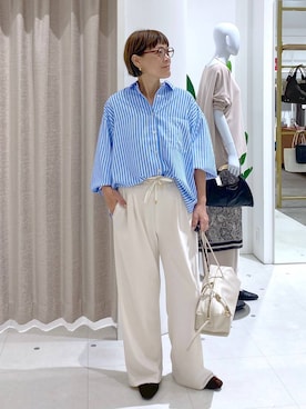 「Elura（エルーラ）のサマ見えリラクシーセミワイドパンツ/580458（その他パンツ、ホワイト系）」を使った、maturi0108さん（レディース・164cm）の秋コーディネート