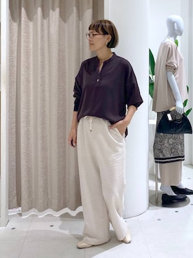 「Elura（エルーラ）のカットツイードワイドパンツ/1055346（その他パンツ、ホワイト系）」を使った、maturi0108さん（レディース・164cm）の秋コーディネート