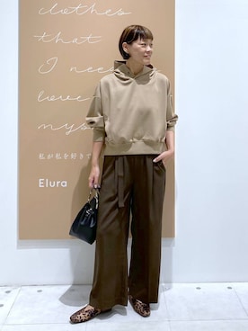 「Elura（エルーラ）のサキソニー風ベルト付きパンツ/1043149（その他パンツ、ブラウン系）」を使った、maturi0108さん（レディース・164cm）の秋コーディネート