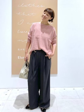 「Elura（エルーラ）のサキソニー風ベルト付きパンツ/1043149（その他パンツ、グレー系）」を使った、maturi0108さん（レディース・164cm）の秋コーディネート