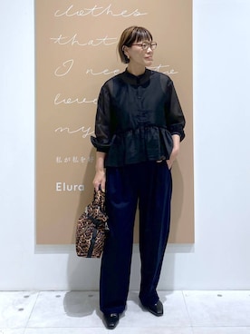 「Elura（エルーラ）のシアーローンペプラムブラウス/1066306（シャツ/ブラウス、ブラック系）」を使った、maturi0108さん（レディース・164cm）の秋コーディネート