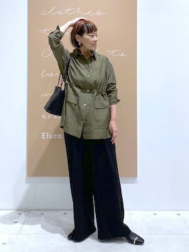 「Elura（エルーラ）の遮熱UVシアシャツジャケット/1000110（その他アウター、グリーン系）」を使った、maturi0108さん（レディース・164cm）の夏コーディネート