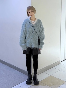 「JEANASIS（ジーナシス）のブークレシャギーVカーディガン/634208（カーディガン/ボレロ）」を使った、JS_yoccoさん（レディース・155cm）の冬コーディネート