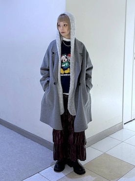 「アイテム（ストール/ショール）」を使った、JS_yoccoさん（レディース・155cm）の冬コーディネート