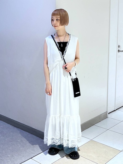 eL】Gather Lace V One-piece/582474（ワンピース）｜eL（エル