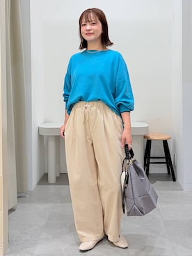 「Elura（エルーラ）のコーデュロイワイドパンツ/1049454（その他パンツ、ホワイト系）」を使った、suzuyuuさん（レディース・159cm）の秋コーディネート