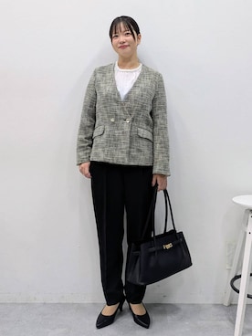 「アイテム（ノーカラージャケット）」を使った、suzuyuuさん（レディース・159cm・40代）の冬コーディネート