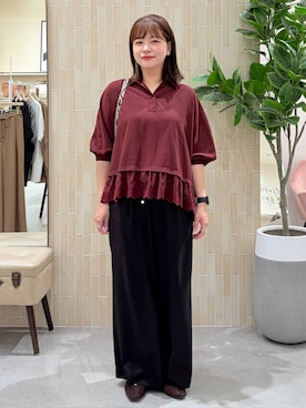「Elura（エルーラ）のVカットスクエアフラットシューズ/597583（パンプス、ブラウン系）」を使った、suzuyuuさん（レディース・159cm）の夏コーディネート