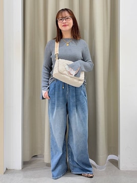 「Elura（エルーラ）のウールコン袖レースニット/1078734（ニット/セーター、グレー系）」を使った、suzuyuuさん（レディース・159cm）の秋コーディネート
