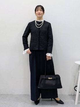 「アイテム（ノーカラージャケット）」を使った、suzuyuuさん（レディース・159cm・40代）の冬コーディネート