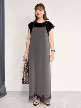 「Elura（エルーラ）のカットベロアフレンチプルオーバー/1057130（Tシャツ/カットソー、ブラック系）」を使った、suzuyuuさん（レディース・159cm）の夏コーディネート