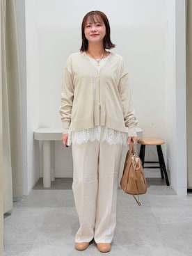 「Elura（エルーラ）のWクロスワイドパンツ＜低身長サイズあり＞/1043424（その他パンツ、ホワイト系）」を使った、suzuyuuさん（レディース・159cm）の秋コーディネート