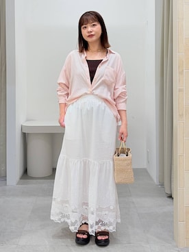 「Elura（エルーラ）のライトチョーカー/632926（ネックレス、ゴールド系）」を使った、suzuyuuさん（レディース・159cm）の春コーディネート