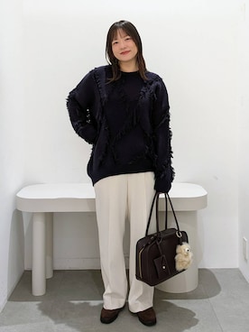 「Elura（エルーラ）のフリンジニット/621802（ニット/セーター）」を使った、suzuyuuさん（レディース・159cm）の秋コーディネート