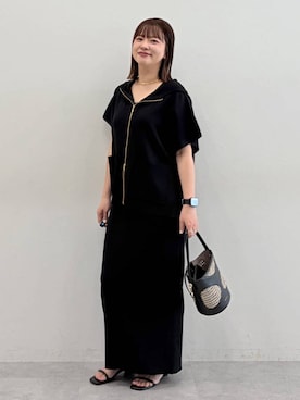 「Elura（エルーラ）のライトチョーカー/632926（ネックレス、ゴールド系）」を使った、suzuyuuさん（レディース・159cm）の春コーディネート