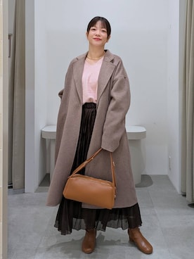 「体型カバー」｜「アイテム（チェスターコート）」を使った、suzuyuuさん（レディース・159cm）の冬コーディネート