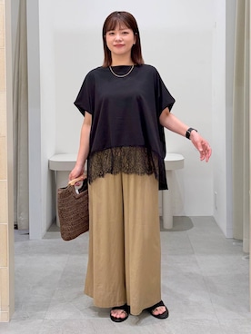 「Elura（エルーラ）のステンレスビーズネックレス/641625（ネックレス、ゴールド系）」を使った、suzuyuuさん（レディース・159cm）の春コーディネート