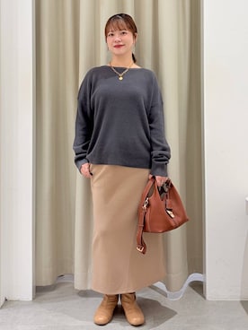 「Elura（エルーラ）のダンボールフードセットアップ/1046753（セットアップ、ベージュ系）」を使った、suzuyuuさん（レディース・159cm）の秋コーディネート