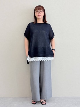 「Elura（エルーラ）の裾レースタンク/605388（タンクトップ、ホワイト系）」を使った、suzuyuuさん（レディース・159cm）の夏コーディネート