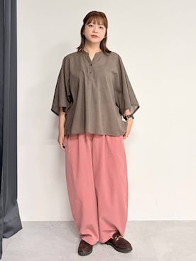 「Elura（エルーラ）のコーデュロイワイドパンツ/1049454（その他パンツ、ピンク系）」を使った、suzuyuuさん（レディース・159cm）の夏コーディネート