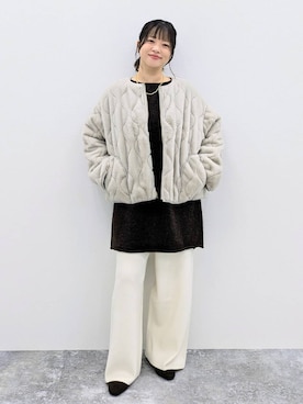 「アイテム（ノーカラージャケット）」を使った、suzuyuuさん（レディース・159cm）の秋コーディネート