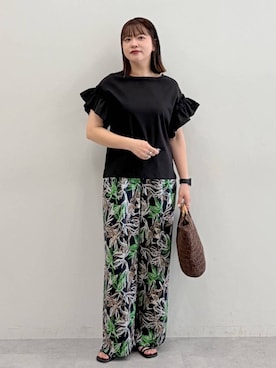 「Elura（エルーラ）のウッドハンドルペーパートート/646461（ハンドバッグ、ブラウン系）」を使った、suzuyuuさん（レディース・159cm）の春コーディネート