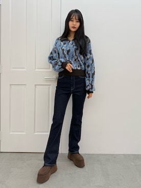 「MURUA（ムルーア）のアイテム（デニムパンツ）」を使った、ELENさん（レディース・166cm）の秋コーディネート