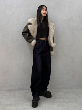 「アイテム（ムートンコート）」を使った、ELENさん（レディース・166cm）の冬コーディネート