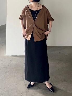 「HUG.U（ハグユー）のひんやり 接触冷感 「超使える」 カーディガン（カーディガン/ボレロ、ブラウン系）」を使った、HUG.Uさん（レディース・158cm）の夏コーディネート