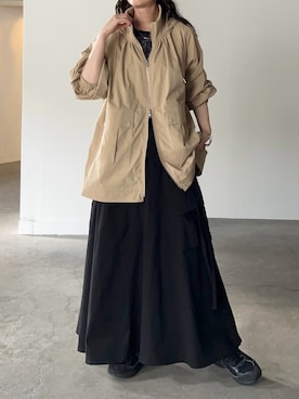 「HUG.U（ハグユー）の抜け感たっぷり。カーリーレースプルオーバー（Tシャツ/カットソー、ブラック系）」を使った、HUG.Uさん（レディース・158cm）の夏コーディネート