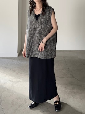 「HUG.U（ハグユー）のカップ付き リブキャミワンピース（ワンピース、ブラック系）」を使った、HUG.Uさん（レディース・158cm）の夏コーディネート