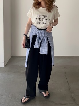 「HUG.U（ハグユー）の大人ロゴ刺繍Tシャツ（Tシャツ/カットソー、ホワイト系）」を使った、HUG.Uさん（レディース・158cm）の夏コーディネート
