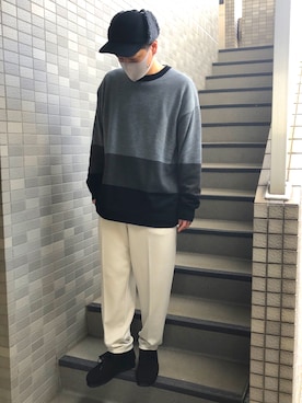 「ニコアンド」｜「アイテム（スラックス）」を使った、50tatsuyaさん（メンズ・175cm）の冬コーディネート