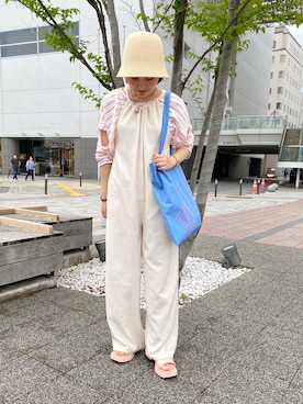 「Kastane（カスタネ）のクローシュHAT（ハット）」を使った、momocoさん（レディース・155cm）の夏コーディネート