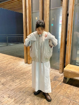 「防寒」｜「アイテム（ブルゾン）」を使った、momocoさん（レディース・155cm）の秋コーディネート
