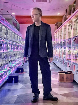 「UNIQLO（ユニクロ）のアイテム（スウェットパンツ、ブラック系）」を使った、菊地武雄さん（メンズ・170cm）の春コーディネート