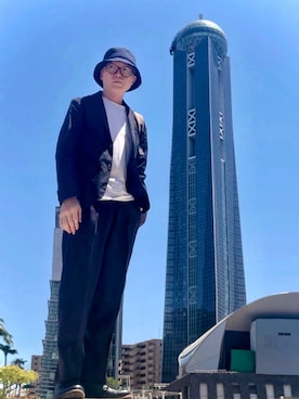 「JINS（ジンズ）の【JINS CLASSIC -Acetate-】（メガネ、ブラウン系）」を使った、菊地武雄さん（メンズ・170cm）の春コーディネート