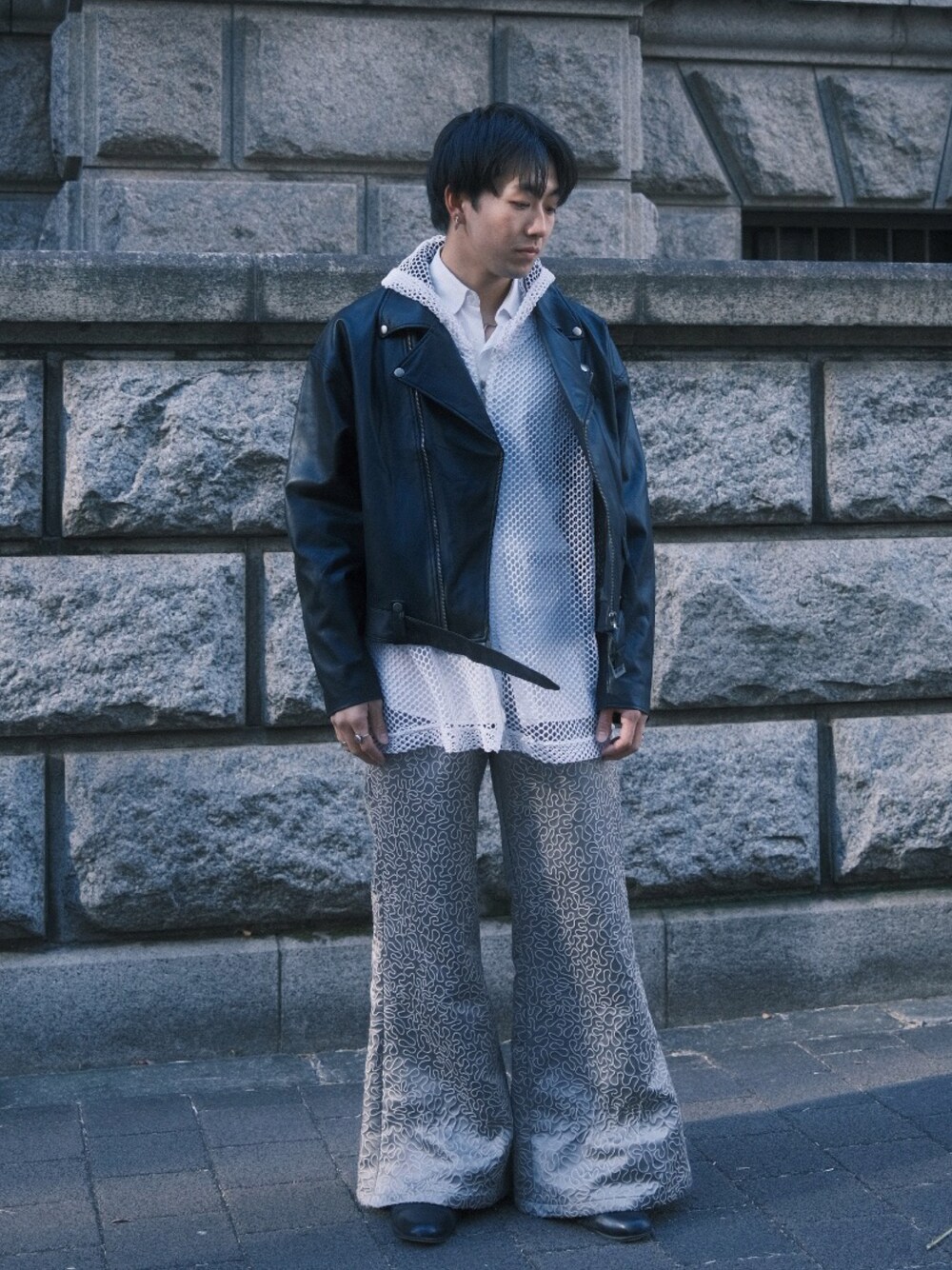 Jacquard flare back slit pants / ジャガードフレアスリット