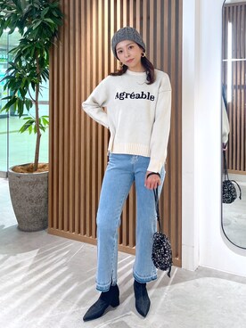 「FREE'S MART（フリーズマート）のスパンコール巾着バッグ（ハンドバッグ）」を使った、natsumiさん（レディース・166cm）の秋コーディネート
