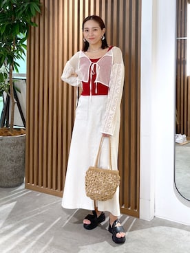 「FREE'S MART（フリーズマート）のアイテム（かごバッグ）」を使った、natsumiさん（レディース・166cm）の夏コーディネート