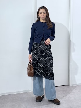 「FREE'S MART（フリーズマート）の[低身長サイズ/Sシリーズ]サイドパネルヴィンテージワイドデニム（デニムパンツ、ブルー系）」を使った、natsumiさん（レディース・166cm）の冬コーディネート