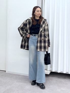 「アイテム（ピーコート）」を使った、natsumiさん（レディース・166cm）の冬コーディネート