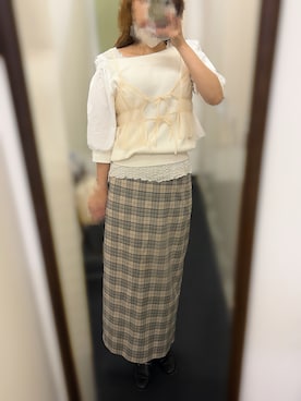 「natural couture（ナチュラルクチュール）の2WAY布帛ドッキングニットプルオーバー（ニット/セーター、ホワイト系）」を使った、ころさん（レディース・162cm）の夏コーディネート