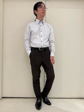 「TOKYO SHIRTS（トウキョウシャツ）の【超形態安定】【吸水速乾】 形態安定ノンアイロン ボタンダウン 長袖ビジネスワイシャツ（ビジネスシャツ、ブルー系）」を使った、TOKYO SHIRTS橿原店さん（メンズ・173cm）の秋コーディネート