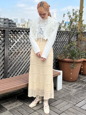 「アイテム（パンプス、グリーン系）」を使った、yunaさん（レディース・169cm）の春コーディネート