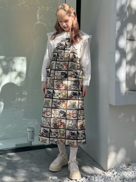 「merry jenny（メリージェニー）のアイテム（ジャンパースカート）」を使った、yunaさん（レディース・169cm）の秋コーディネート
