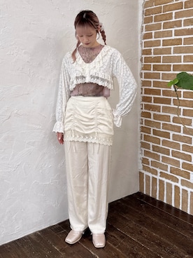 「サテンパンツ」｜「アイテム（ピンク系）」を使った、yunaさん（レディース・169cm）の夏コーディネート