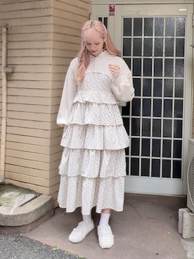 「merry jenny（メリージェニー）のアイテム（ジャンパースカート）」を使った、yunaさん（レディース・169cm）の夏コーディネート